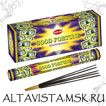 Пожелание Удачи (Good Fortune) ароматные палочки-благовония Ароматические благовония-палочки Пожелание Удачи(Good Fortune).Упаковка 20 шт.Производство HEM (Индия).