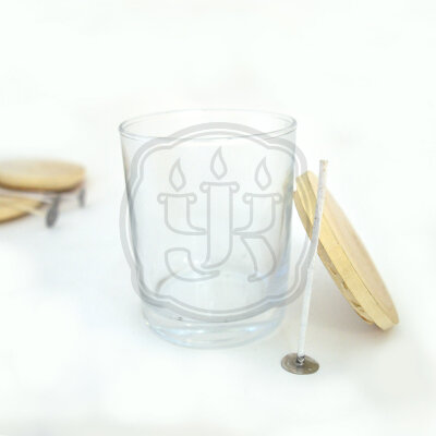Комплект для свечи (стакан+крышка+фитиль) малый Стеклянный стакан, деревянная крышка, фитиль с держателем, не забудьте соевый воск и ароматизатор!