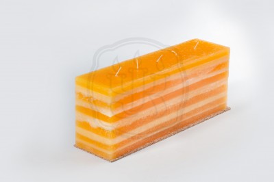 Свеча интерьерная блок Апельсин Большая многофитильная 5 фитильная свеча залитая слоями.