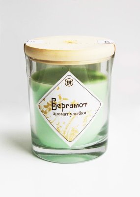 Ароматическая свеча из соевого воска с эфирным маслом бергамота Аромат улыбки. 100% натуральный состав. Время горения около 30 ч.